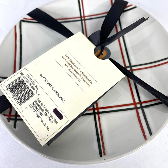 Hearth & Hand Magnolia Set of 2 Plaid Appetizer Plates Black Red Holidays NEW - Picture 9 of 11
